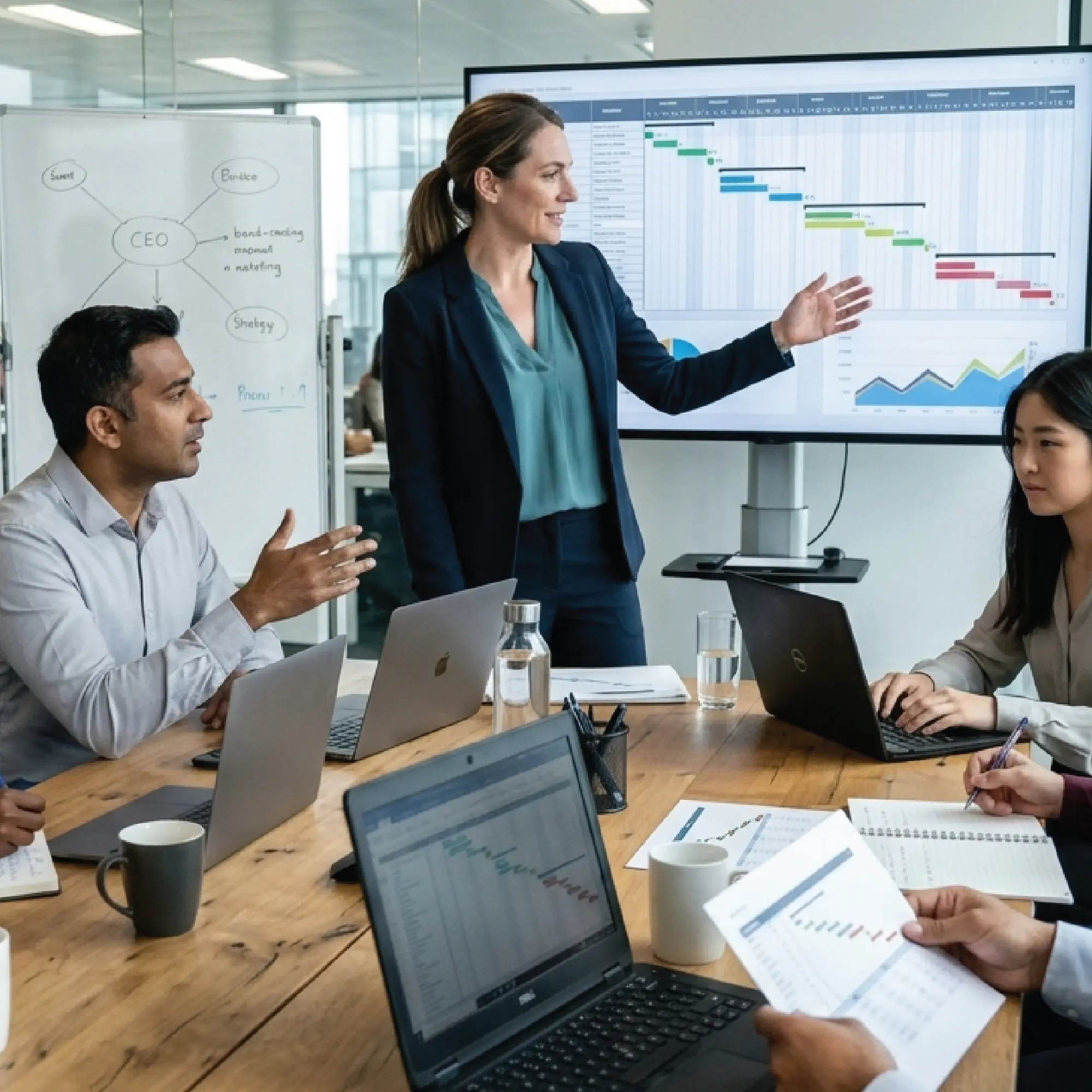 Remote project manager organizing hiring priorities and team workflows